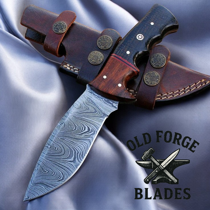 Custom Handmade Hunting Knife with Watered Steel Blade