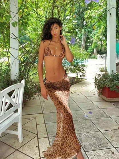 Printed Bikini Strappy Skirt Casual Suit
