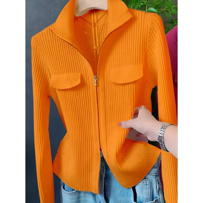 Polo Collar Solid Color Sweater All-match Long Sleeve