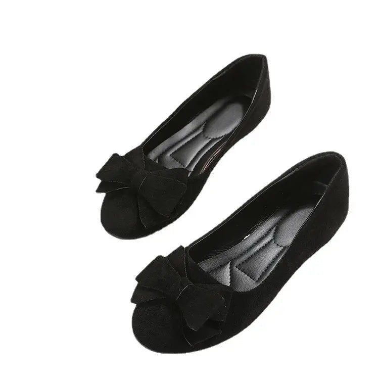 Women's Bow Flat Shoes Plus Size - Suede Casual Gommino