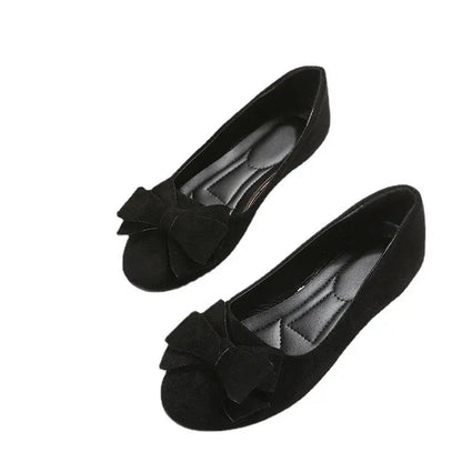 Women's Bow Flat Shoes Plus Size - Suede Casual Gommino