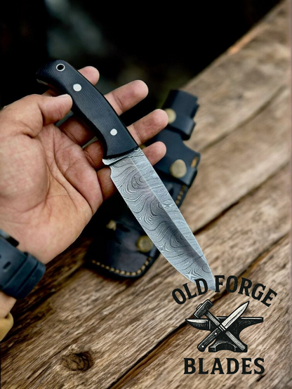 Handmade Damascus Knife with Black Micarta Handle – 10 Inch