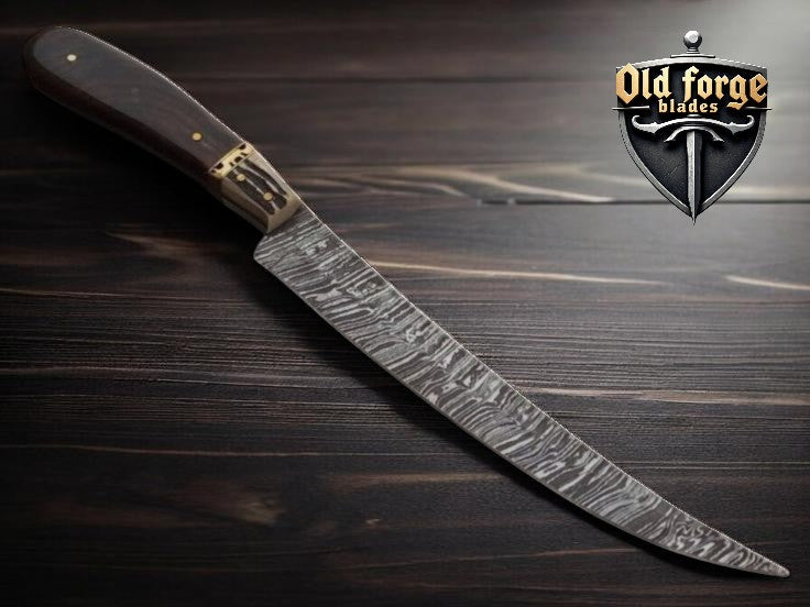 Premium Damascus Fillet Knife – Rosewood & Antler Handle