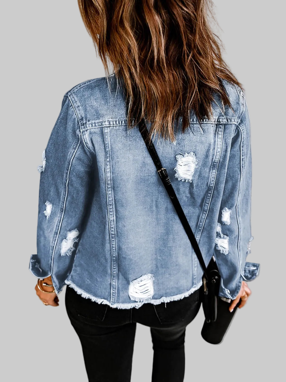 Distressed Raw Hem Denim Jacket
