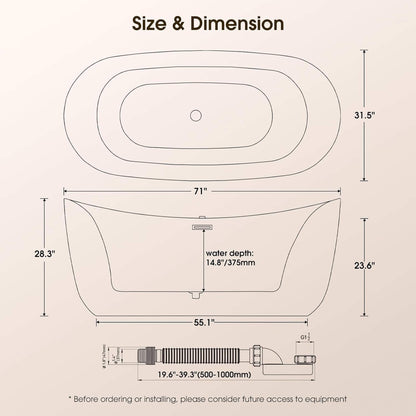 Nuvia Verano Freestanding Whirlpool Air Bubble LED Massage Bathtub (SAK47639)