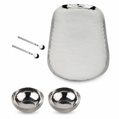 Polished Hammered Stainless Steel 5 PC Condiment Set