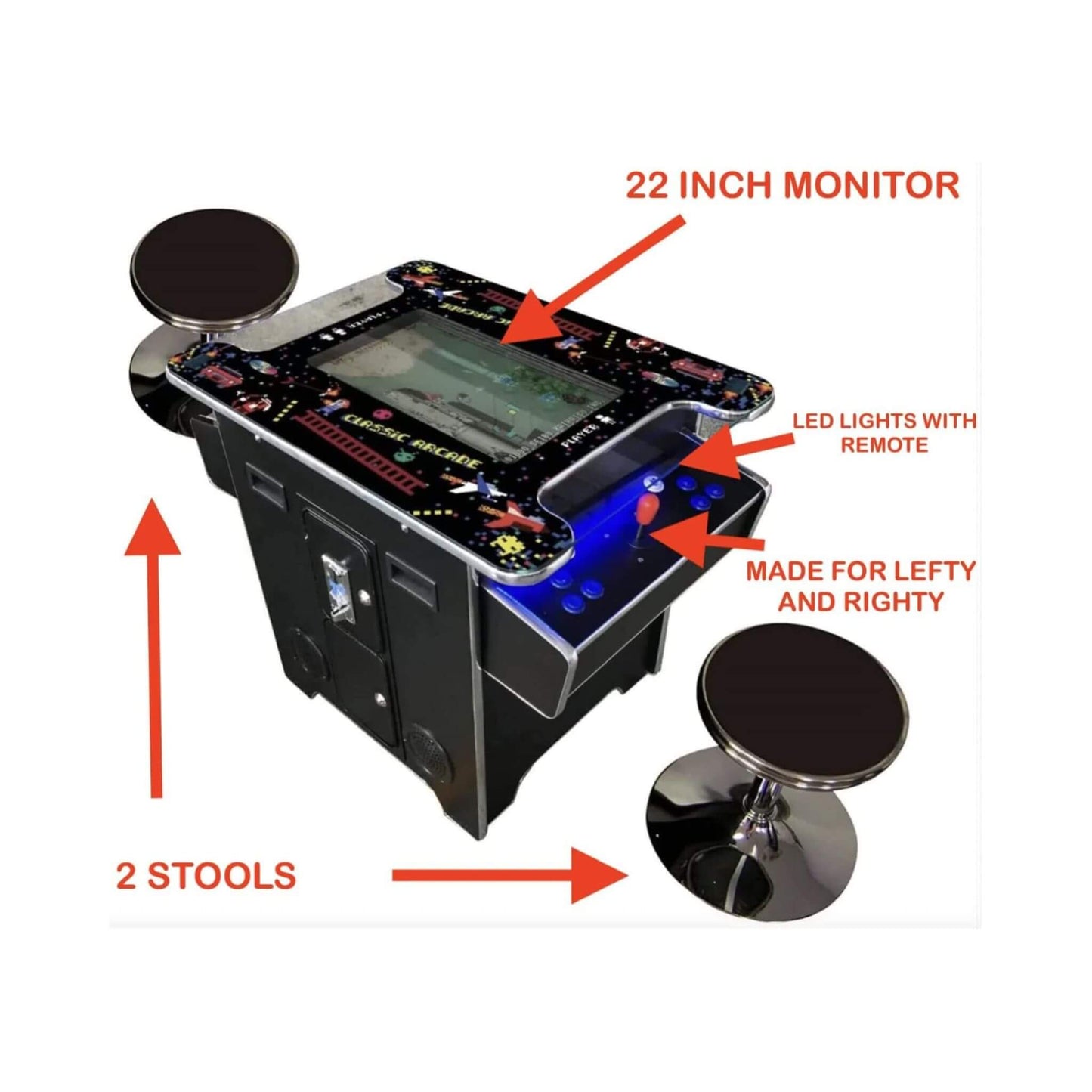Full-Size Commercial-Grade 2-Player Retro Arcade Machine With 60 Games And Stools (SAK86197)