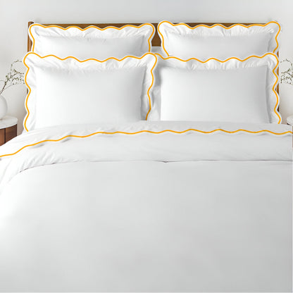 400TC Cotton Scallop Embroidery Sateen Solid Duvet Cover Set