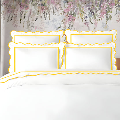 400TC Cotton Scallop Embroidery & Border Sateen Solid Duvet Cover Set