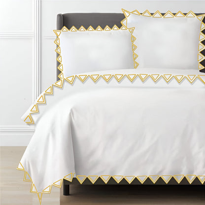 Ashley 400TC Cotton Traingle Embroidery Sateen Solid Duvet Cover Set