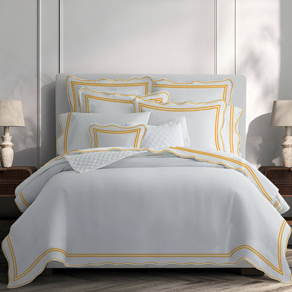400TC Wavy Embroidery & Border Cotton Sateen Solid Duvet Cover Set