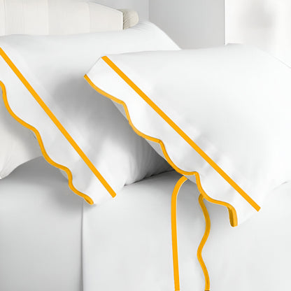 400TC Cotton Scallop Embroidery & Border Sateen Solid Pillowcases (Set Of 2)