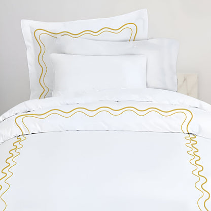 Double Wavy Embroidered Cotton Duvet Cover Set