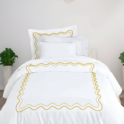 Double Wavy Embroidered Cotton Duvet Cover Set