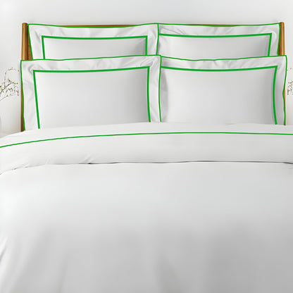 400TC Embroidery & Border Cotton Sateen Solid Duvet Cover Set