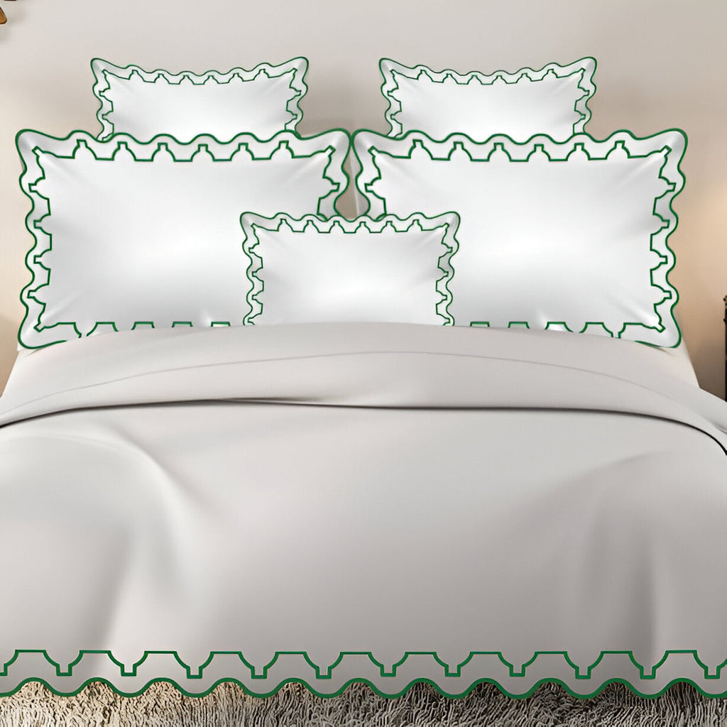 Imaginary Scallop 400TC Cotton Embroidery Sateen Solid Duvet Cover Set