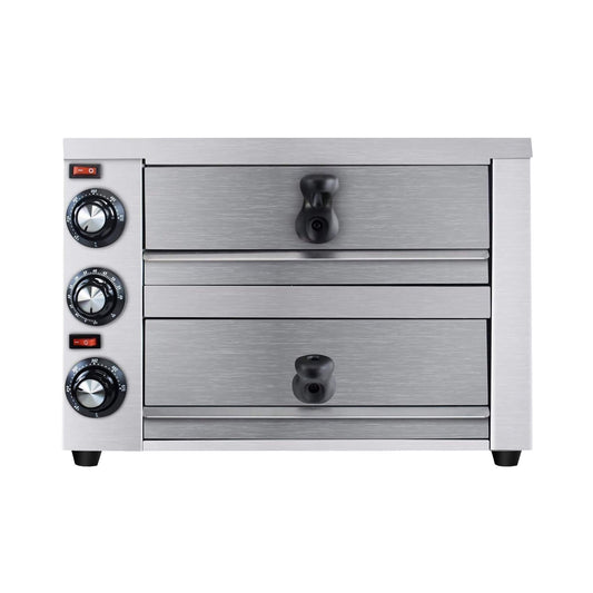 Heavy-Duty 14-Inch Commercial Stainless Steel Electric 2-Tier Tabletop Pizza Oven With Timer (SAK90432)