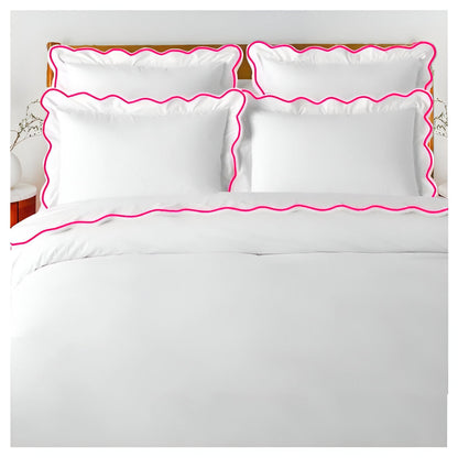400TC Cotton Scallop Embroidery Sateen Solid Duvet Cover Set