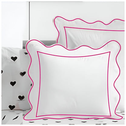 400TC Cotton Scallop Embroidery & Border Sateen Solid Euro Sham