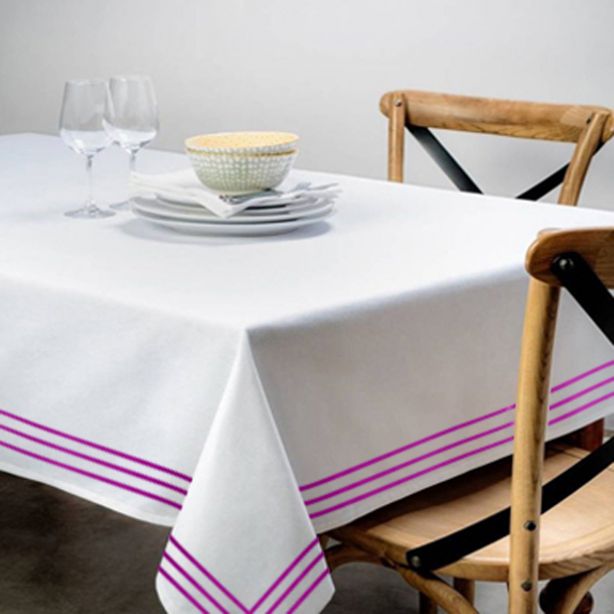 Triple Embroidery Border Sateen Poly Cotton Solid Table Cloth