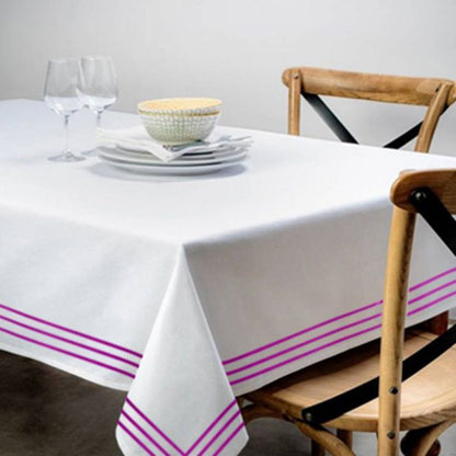Triple Embroidery Border Sateen Poly Cotton Solid Table Cloth