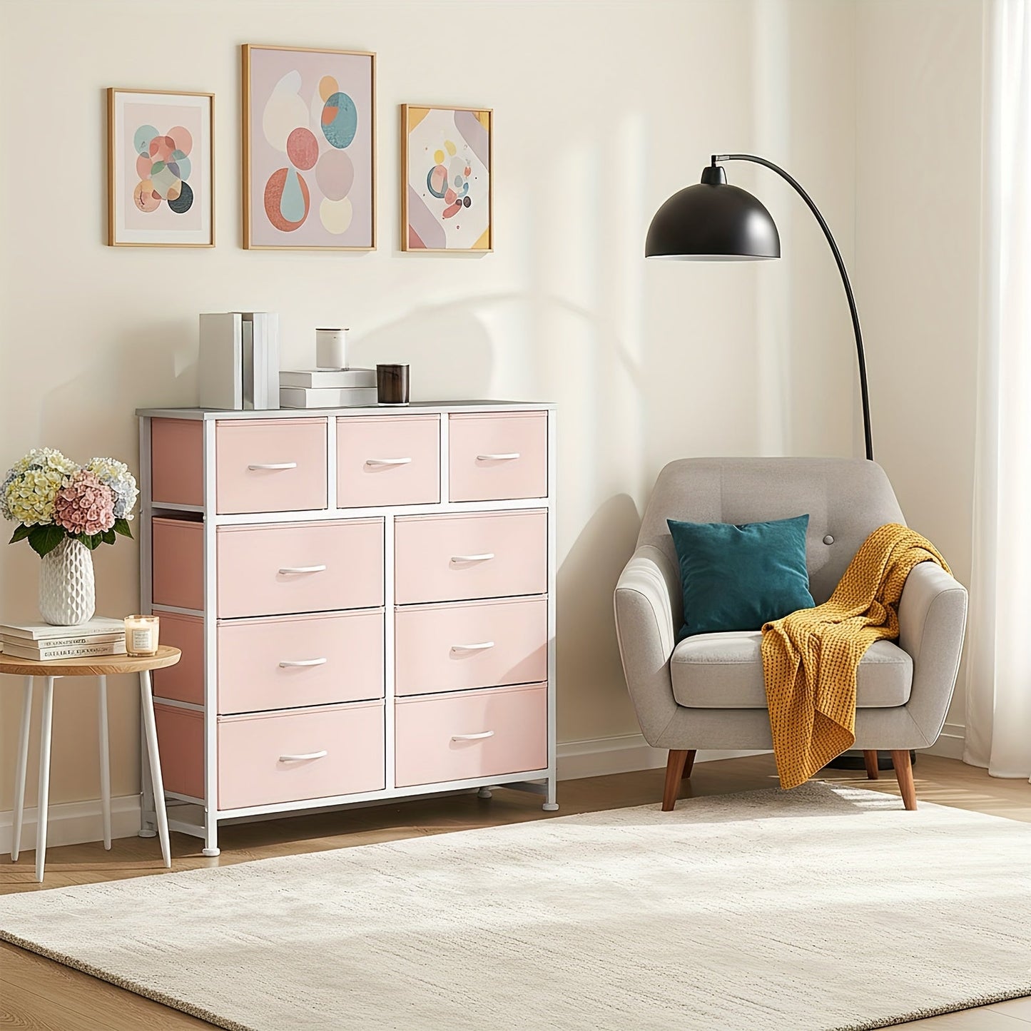 9-Drawer Fabric Dresser Storage Cabinet with Metal Frame