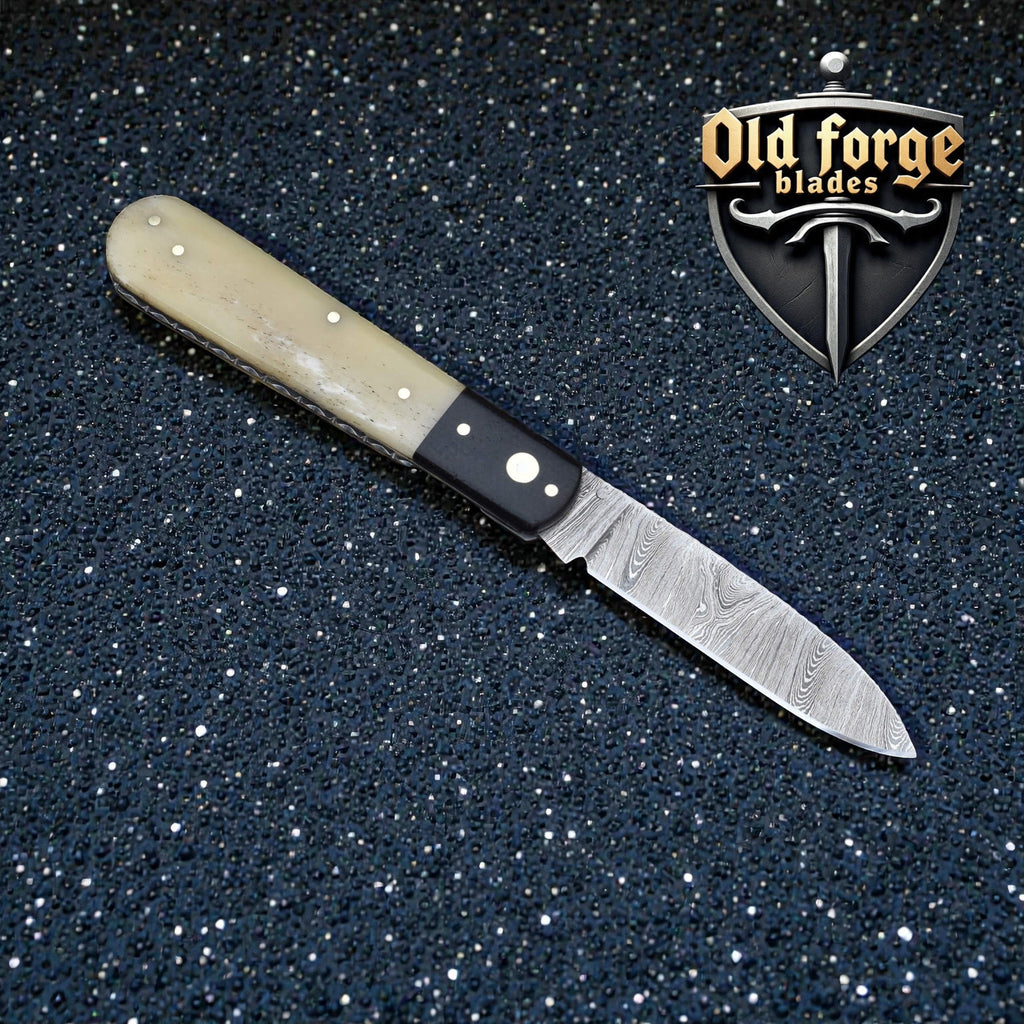 Handmade Damascus Steel Pocket Knife – Micarta & Bone Handle
