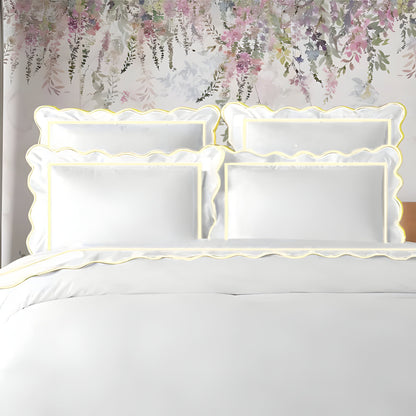 400TC Cotton Scallop Embroidery & Border Sateen Solid Duvet Cover Set