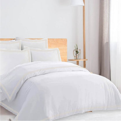 400TC Cotton Triple Edge Embroidery Sateen Solid Duvet Cover Set