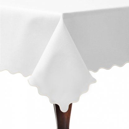 Scallop Embroidery Sateen Poly Cotton Solid Table Cloth