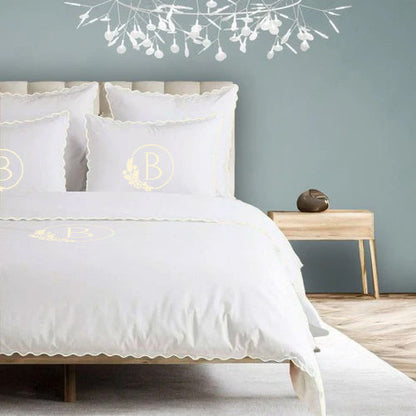 Monogram 400TC Cotton Small Scallop Embroidery Duvet Cover Set
