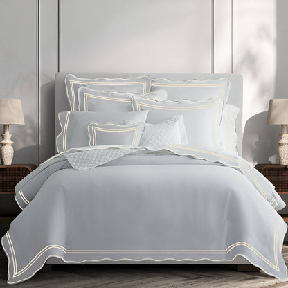 400TC Wavy Embroidery & Border Cotton Sateen Solid Duvet Cover Set