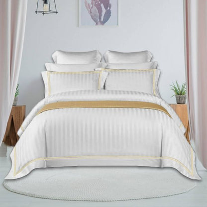 400TC Cotton Double Edge Embroidery Sateen Stripe Duvet Cover Set