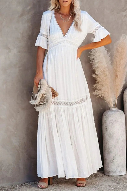 Women's Spring/Summer V-Neck Lace Maxi Dress