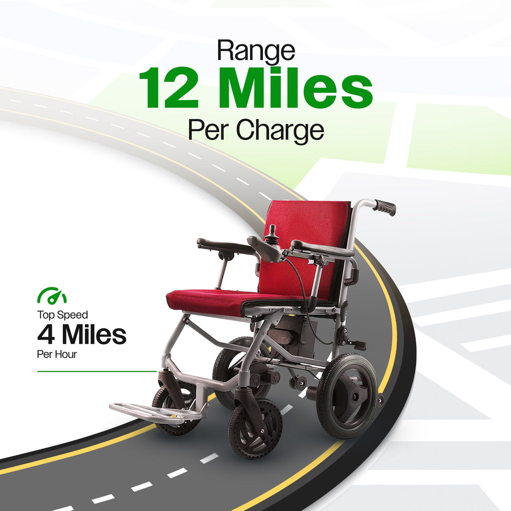 KANO( Red) - Foldable Electric Wheelchair, Travel Size, User-Friendly