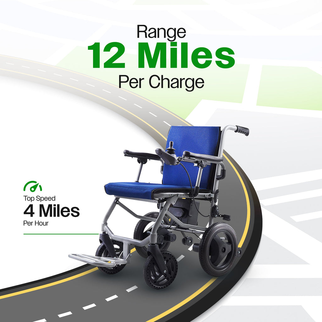 KANO (Blue) -Foldable Electric Wheelchair, Travel Size, User-Friendly