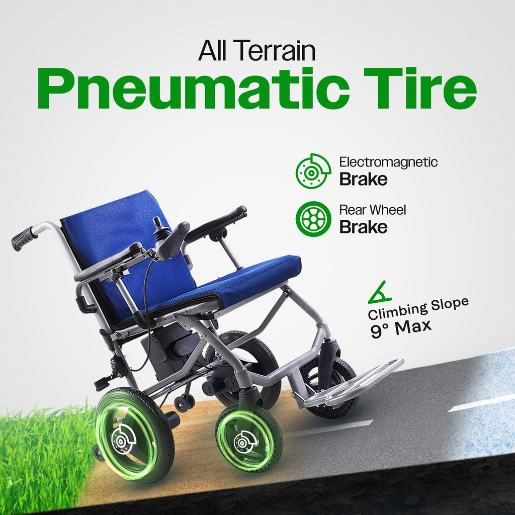 KANO (Blue) -Foldable Electric Wheelchair, Travel Size, User-Friendly