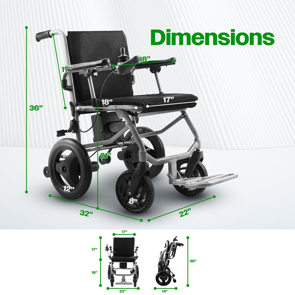 KANO (Black) -Foldable Electric Wheelchair, Travel Size, User-Friendly
