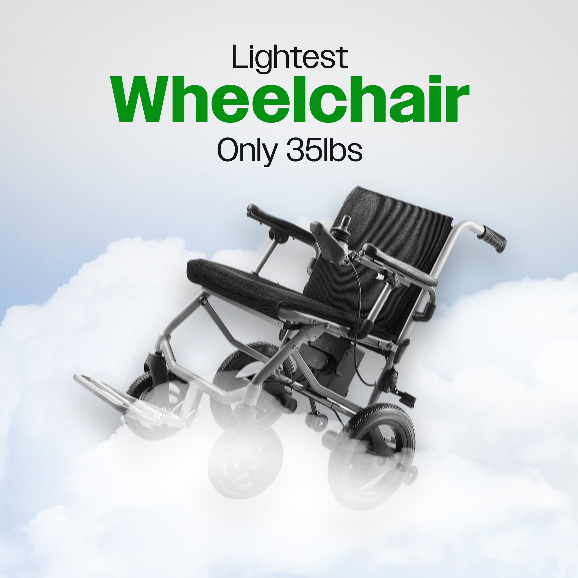 KANO (Black) -Foldable Electric Wheelchair, Travel Size, User-Friendly