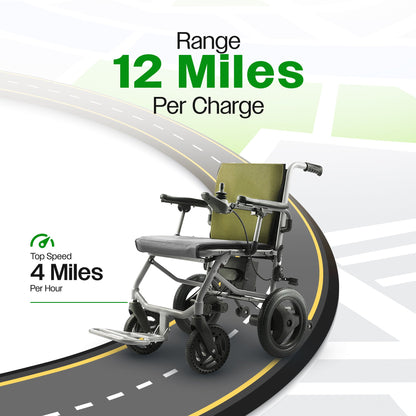 KANO (Green) -Foldable Electric Wheelchair, Travel Size, User-Friendly