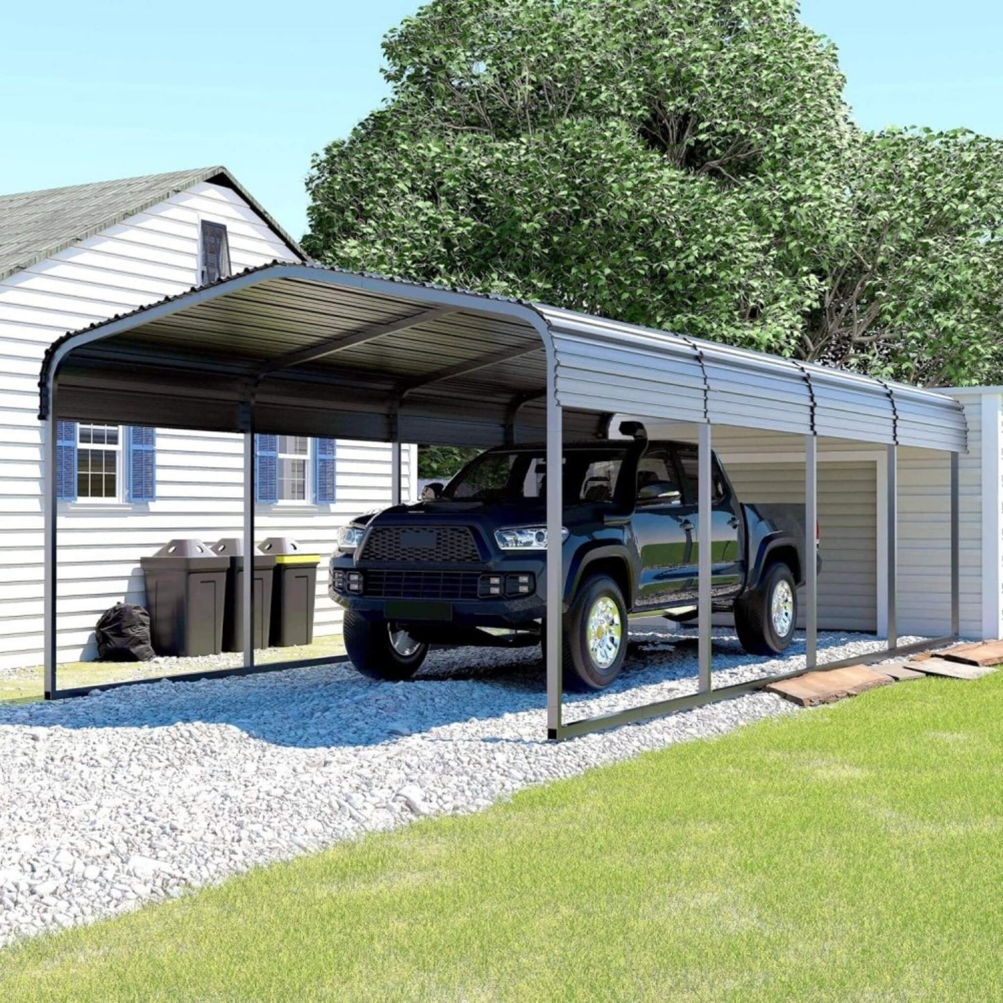[12X20FT] Alora Premium Modern Heavy-Duty Outdoor Alloy Steel Carport Canopy (SAK91486)