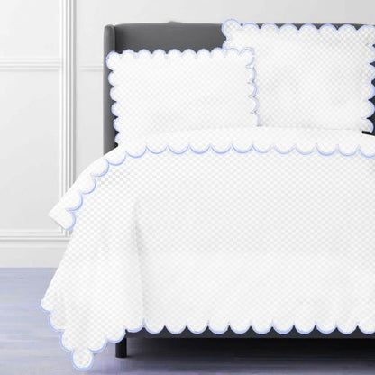 Allena 400TC Cotton Scallop Embroidery Sateen Microcheck Duvet Cover Set