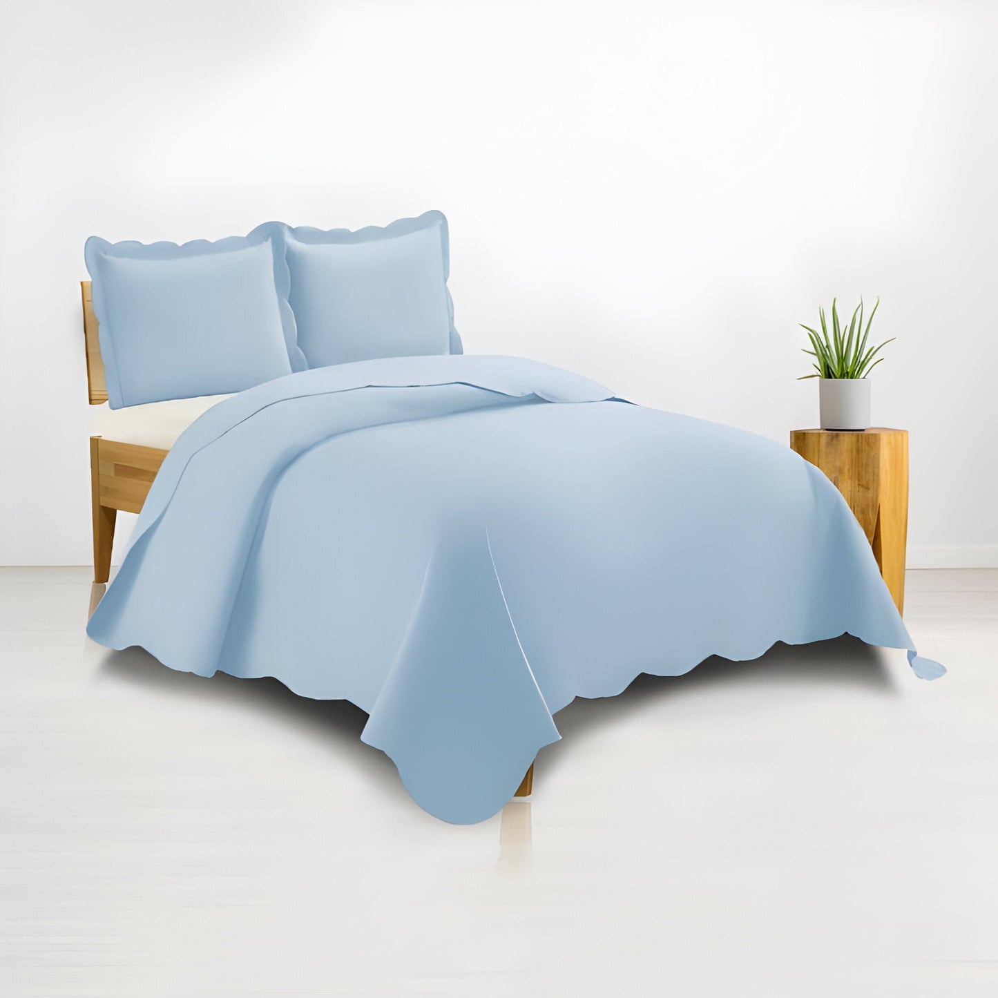 400TC Cotton Sateen Solid Scalloped Duvet Cover Set