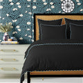 Black 400TC Cotton Small Scallop Embroidery Duvet Cover Set