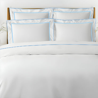 400TC Embroidery & Border Cotton Sateen Solid Duvet Cover Set