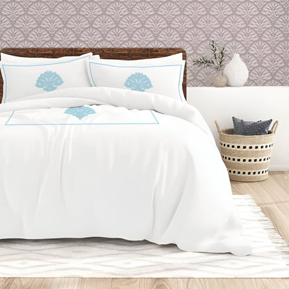 Leafy Embroidered Cotton Sateen Duvet Cover Set