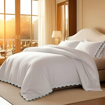 400TC U Shape Scallop Embroidery Cotton Duvet Cover Set