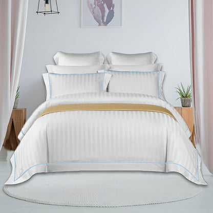 400TC Cotton Single Edge Embroidery Sateen Stripe Duvet Cover Set