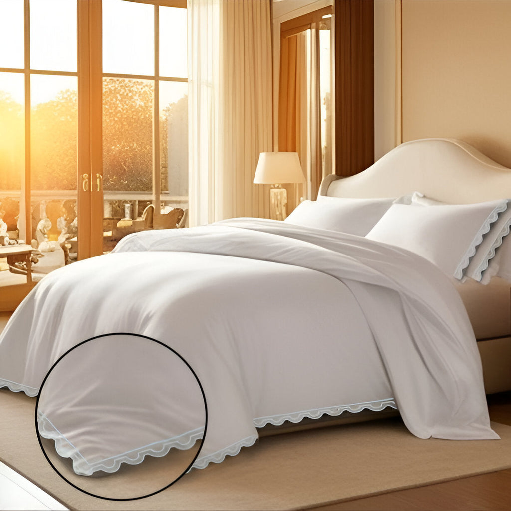 400TC U Shape Scallop Embroidery Cotton Duvet Cover Set
