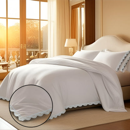 400TC U Shape Scallop Embroidery Cotton Duvet Cover Set